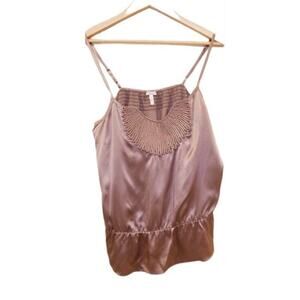 Flounce sleeveless silk cami with embroidery